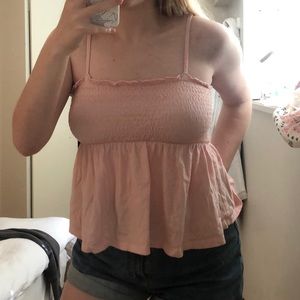 Smocked pink ruffle top
